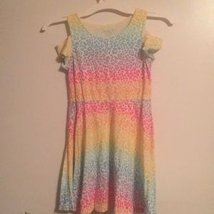 Girls leopard print cold shoulder dress